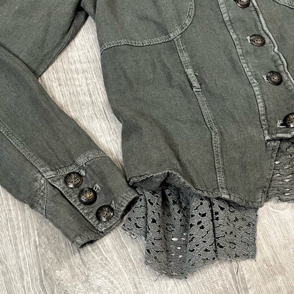 Free People XS Green Emilia Utility Military Blazer Jacket Urban Outfitters - Picture 6 of 15